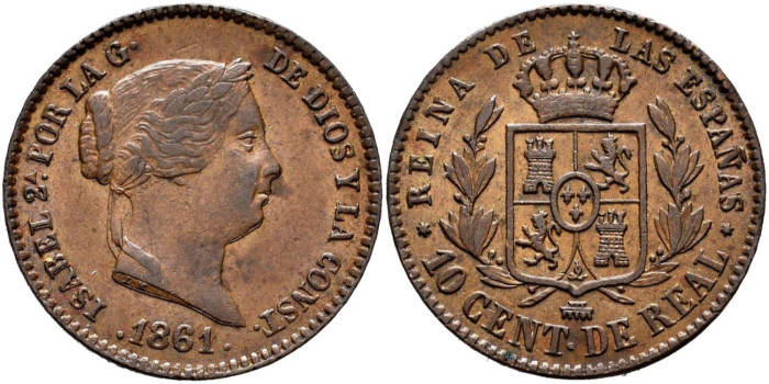 Cy15699.-ISABEL II - 10 Centimo de real 1861 Segovia - SC