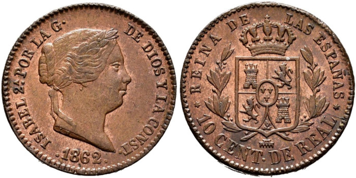 Cy15700.-ISABEL II - 10 Centimo de real 1862 Segovia - SC