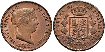 Cy15700.-ISABEL II - 10 Centimo de real 1862 Segovia - SC