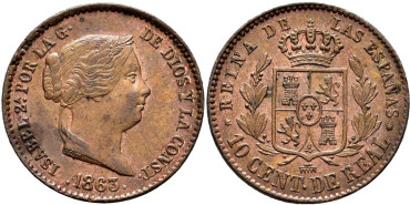 Cy15701.-ISABEL II - 10 Centimo de real 1863 Segovia - SC
