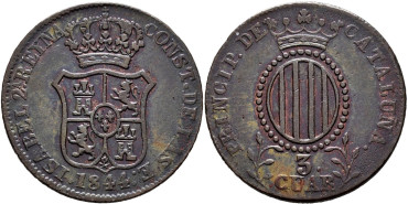 Cy15766.-ISABEL II -  3 Cuartos 1844 Cataluña - MBC+