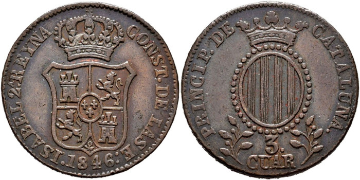 Cy15768.-ISABEL II -  3 Cuartos 1846 Cataluña - EBC