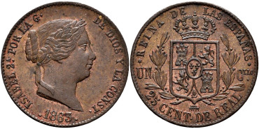 Cy15783.-ISABEL II - 25 Centimo de real 1863 Segovia - SC