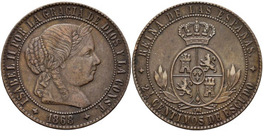 Cy15797.-ISABEL II - 2 1/2 Centimo de escudo 1868 Jubia OM- EBC