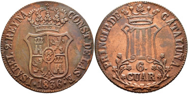 Cy15845.-ISABEL II -  6 Cuartos 1836 Cataluña - MBC+
