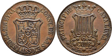 Cy15849.-ISABEL II -  6 Cuartos 1839 Cataluña - EBC