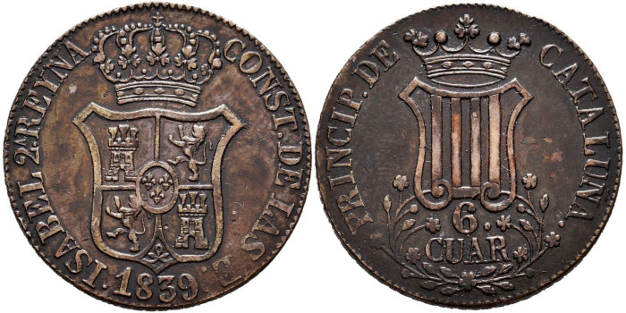 Cy15849.-ISABEL II -  6 Cuartos 1839 Cataluña - EBC+