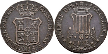 Cy15853.-ISABEL II -  6 Cuartos 1843 Cataluña - MBC+