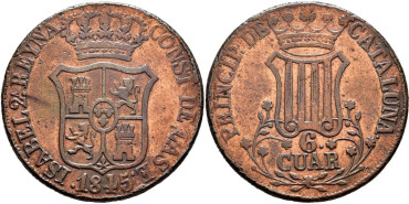 Cy15855.-ISABEL II -  6 Cuartos 1845 Cataluña - MBC+