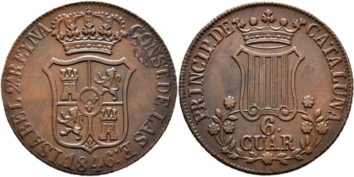 Cy15858.-ISABEL II -  6 Cuartos 1846 Cataluña - SC