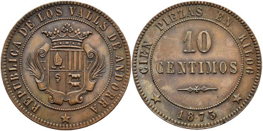 Cy16497A.- G.P  Y I REPUBLICA - 10 Centimos 1873 Andorra - SC