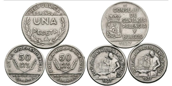 Cy16755.- GUERRA CIVIL Santander Palencia y Burgos serie 3 piezas - EBC