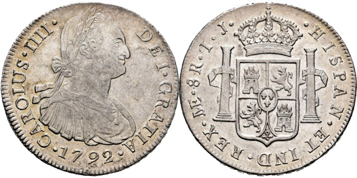 Cy13036.-CARLOS IV - 8 Reales 1792 Lima I.J.- EBC