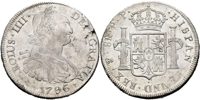 Cy13068.-CARLOS IV - 8 Reales 1796 Potosi P.P.- SC-