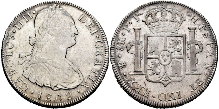 Cy13113.-CARLOS IV - 8 Reales 1802 Potosi P.P.- EBC+