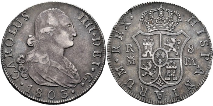 Cy13120.-CARLOS IV - 8 Reales 1803 Madrid F.A.- MBC+