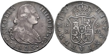 Cy13120.-CARLOS IV - 8 Reales 1803 Madrid F.A.- MBC+
