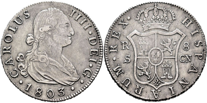 Cy13127.-CARLOS IV - 8 Reales 1803 Sevilla C.N.- MBC+