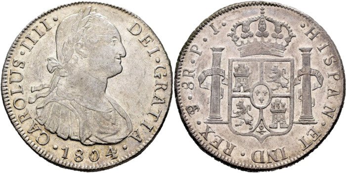 Cy13132.-CARLOS IV - 8 Reales 1804 Potosi P.J.- SC