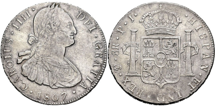 Cy13150.-CARLOS IV - 8 Reales 1807 Potosi P.J.- EBC