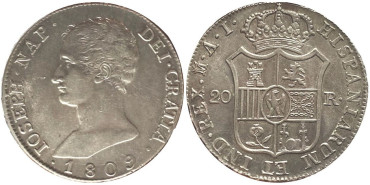 Cy13858.- JOSE NAPOLEON 20 Reales 1809 Madrid A.I.- EBC+