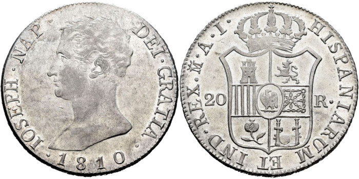Cy13863.- JOSE NAPOLEON 20 Reales 1810 Madrid A.I.- SC
