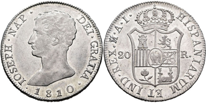 Cy13864.- JOSE NAPOLEON 20 Reales 1810 Madrid A.I.- SC