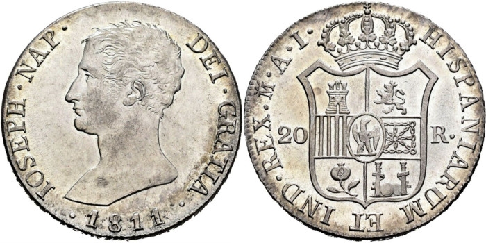 Cy13870.- JOSE NAPOLEON 20 Reales 1811 Madrid A.I.- SC