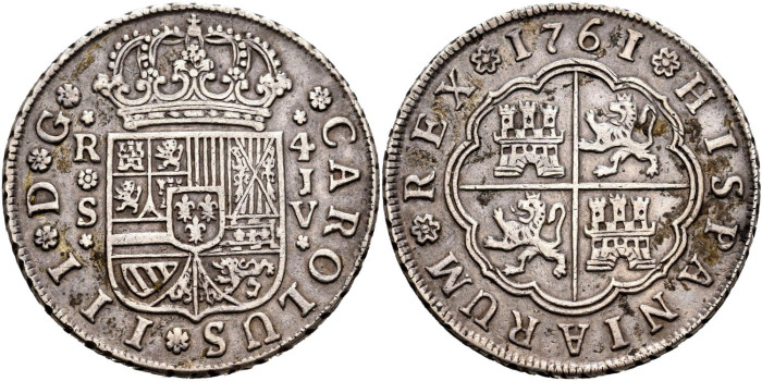 Cy10934.-CARLOS III - 4 Reales 1761 Sevilla J.V.-MBC+