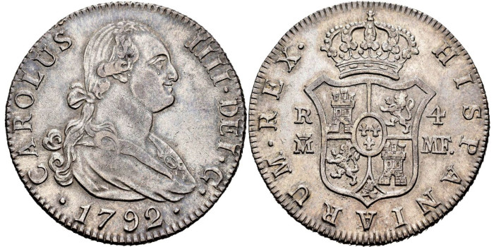 Cy12901.-CARLOS IV - 4 Reales 1792 Madrid M.F.-EBC-