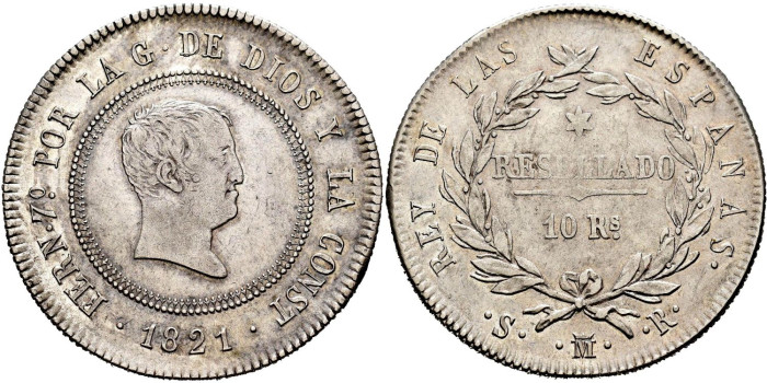 Cy14889.-FERNANDO VII - 10 Reales 1821 Madrid S.R.-EBC-