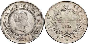 Cy14889.-FERNANDO VII - 10 Reales 1821 Madrid S.R.-EBC-