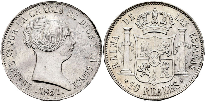 Cy16190.-ISABEL II -  10 Reales 1851 Madrid.-SC