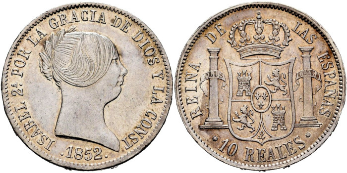 Cy16192.-ISABEL II -  10 Reales 1852 Barcelona.-SC