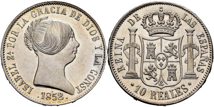 Cy16193.-ISABEL II -  10 Reales 1852 Madrid.-SC