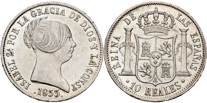 Cy16195.-ISABEL II -  10 Reales 1853 Barcelona.-SC