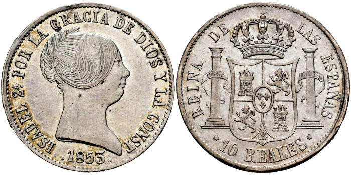 Cy16199.-ISABEL II -  10 Reales 1853 Sevilla.-SC
