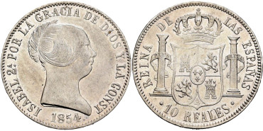 Cy16200.-ISABEL II -  10 Reales 1854 Barcelona.-SC