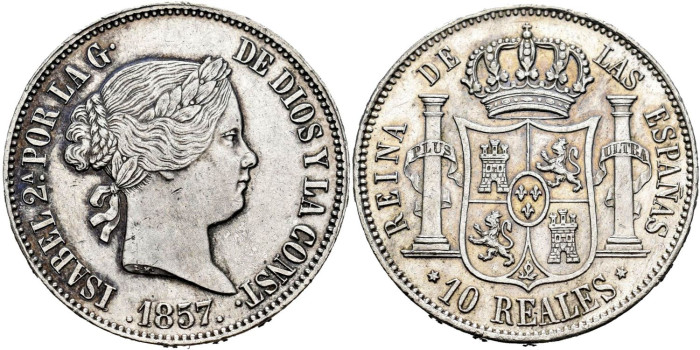 Cy16207.-ISABEL II -  10 Reales 1857 Madrid.-SC-