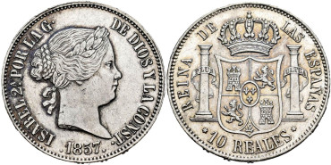 Cy16207.-ISABEL II -  10 Reales 1857 Madrid.-SC-