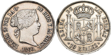 Cy16217.-ISABEL II -  10 Reales 1860 Madrid.-SC