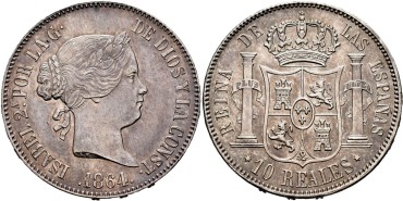 Cy16231.-ISABEL II -  10 Reales 1864 Madrid.-SC