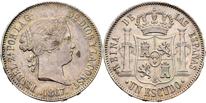 Cy16242.-ISABEL II -  1 Escudo 1867 Madrid.-EBC
