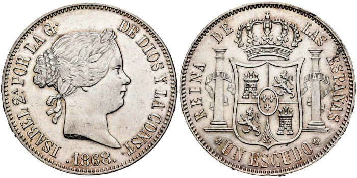 Cy16244.-ISABEL II -  1 Escudo 1868(18-68) Madrid.-SC