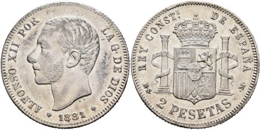 Cy16575.-ALFONSO XII 2 Peseta 1881(18-81- M.S.M.- EBC+