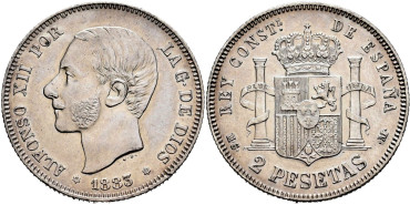 Cy16578.-ALFONSO XII 2 Peseta 1883(18-83)- M.S.M.- SC