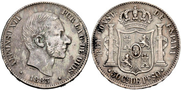 Cy16635.-ALFONSO XII 50 Ctv. Peso 1883 Manila.- MBC+