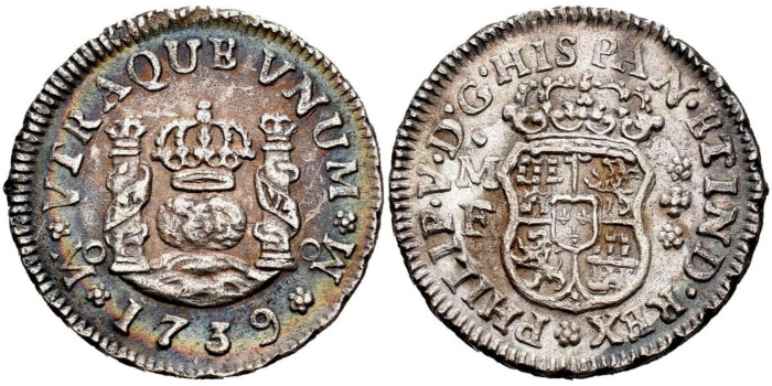 Cy07740.-FELIPE V - 1/2 Real Columnario 1739 Mexico M.F.-MBC+ 