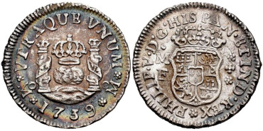 Cy07740.-FELIPE V - 1/2 Real Columnario 1739 Mexico M.F.-MBC+ 