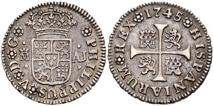 Cy07769.-FELIPE V - 1/2 Real 1745 Madrid A.J.-EBC-